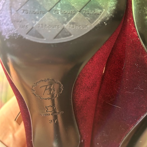 73 hours women wine red velvet point toe heels with shinning flower butt… - Picture 4 of 6